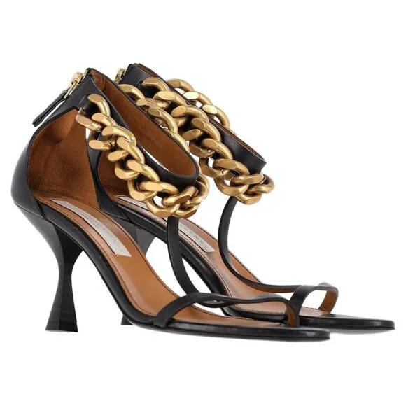 Stella McCartney Chain Ankle Strap Sandals in Black Leather