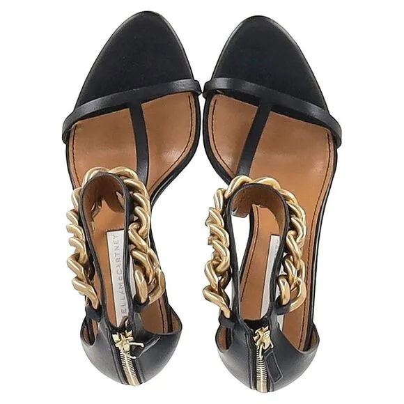 Stella McCartney Chain Ankle Strap Sandals in Black Leather