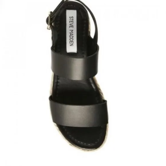 STEVE MADDEN CiCi Black Leather Flat Sandals