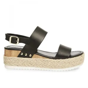 STEVE MADDEN CiCi Black Leather Flat Sandals
