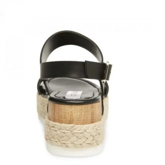 STEVE MADDEN CiCi Black Leather Flat Sandals