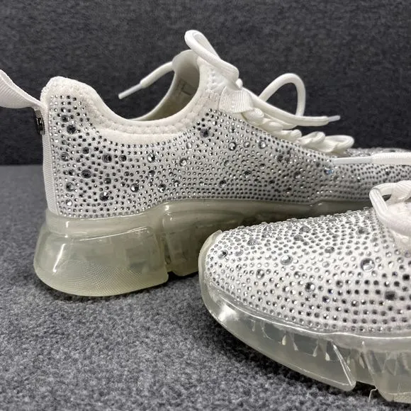 Steve Madden Fashion Sneakers Womens 6.5 M White Silver Danaly Rhinestone