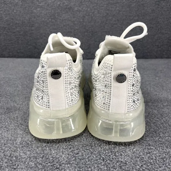 Steve Madden Fashion Sneakers Womens 6.5 M White Silver Danaly Rhinestone