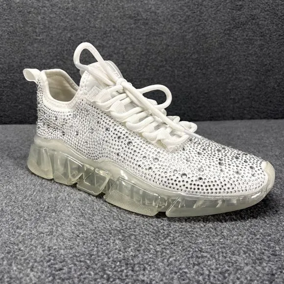 Steve Madden Fashion Sneakers Womens 6.5 M White Silver Danaly Rhinestone