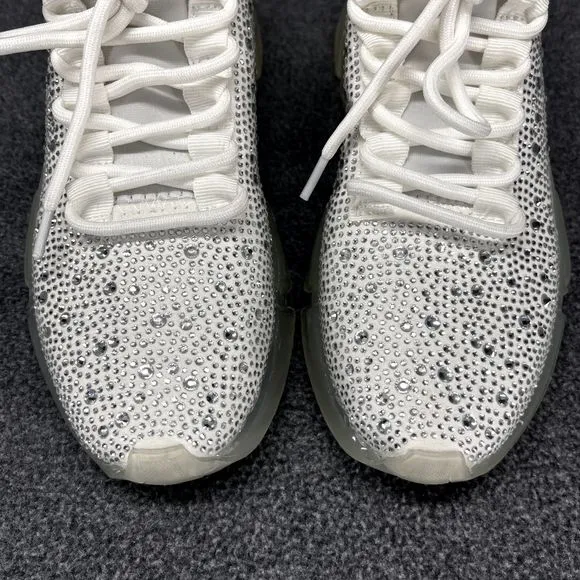 Steve Madden Fashion Sneakers Womens 6.5 M White Silver Danaly Rhinestone