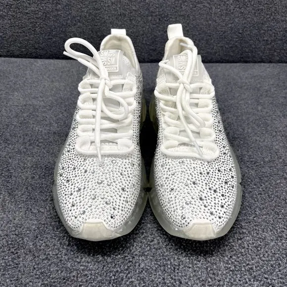 Steve Madden Fashion Sneakers Womens 6.5 M White Silver Danaly Rhinestone