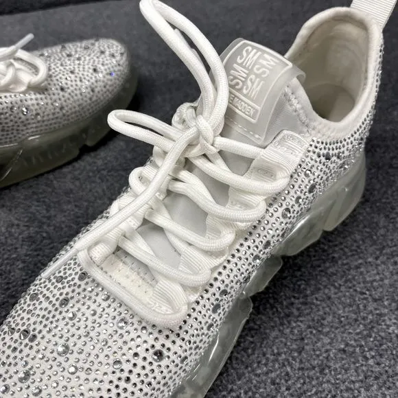 Steve Madden Fashion Sneakers Womens 6.5 M White Silver Danaly Rhinestone
