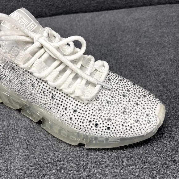 Steve Madden Fashion Sneakers Womens 6.5 M White Silver Danaly Rhinestone