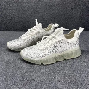 Steve Madden Fashion Sneakers Womens 6.5 M White Silver Danaly Rhinestone