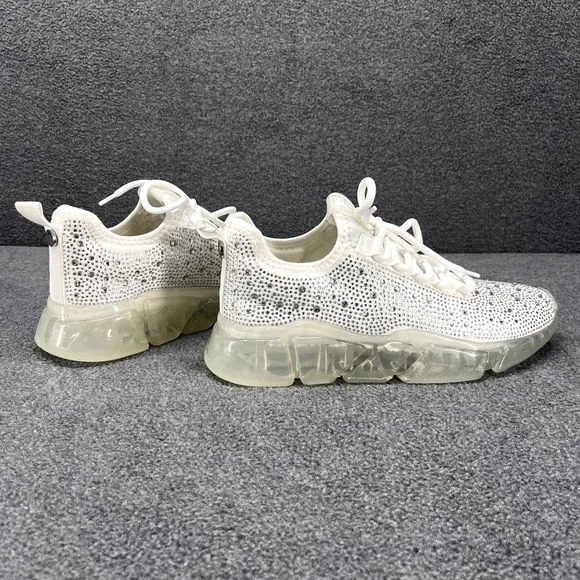 Steve Madden Fashion Sneakers Womens 6.5 M White Silver Danaly Rhinestone