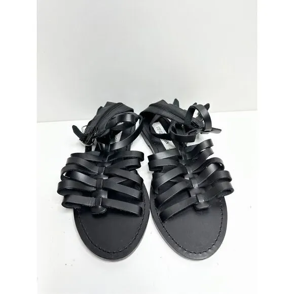 Steve Madden Gladiator Sandals Womens Size 7.5 Black Leather Open Toe