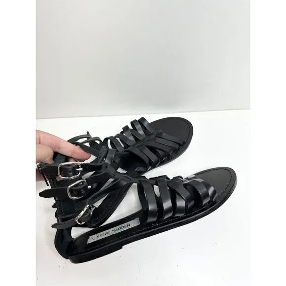 Steve Madden Gladiator Sandals Womens Size 7.5 Black Leather Open Toe