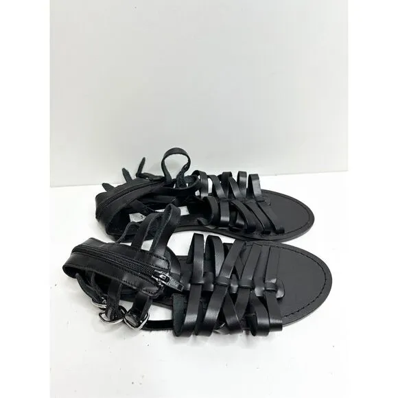 Steve Madden Gladiator Sandals Womens Size 7.5 Black Leather Open Toe