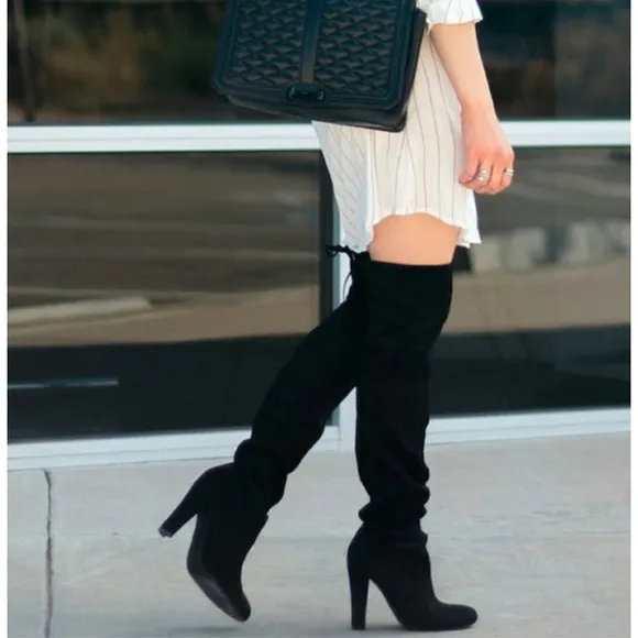 Steve Madden Gorgeous Black Suede Over the Knee Stunning Vegan Boots Size 8