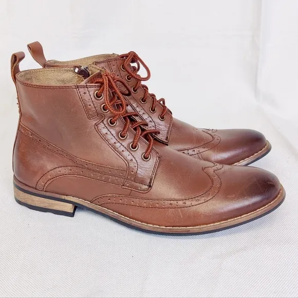 Steve Madden 'Helper' Chukka Boots Brogue Wingtip Leather Brown Mens Sz 9