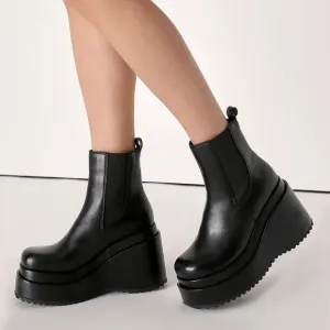 Steve madden Jesse Black Leather Slip-On Platform Chelsea Boots Sz 6M