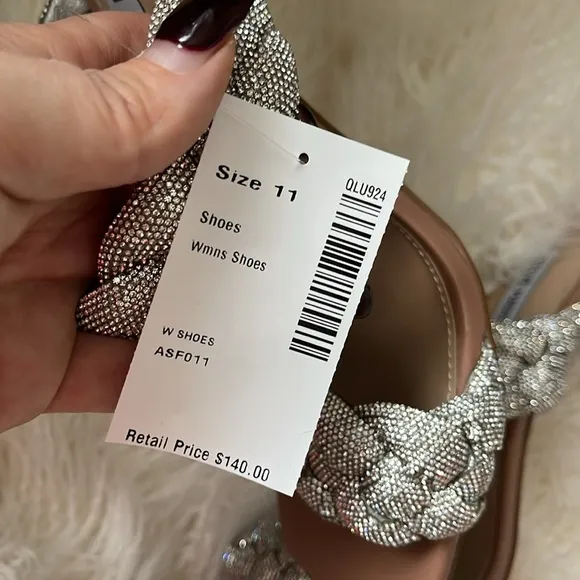 STEVE MADDEN Kenley-R Silver Rhinestone Braided High Heel Sandals
