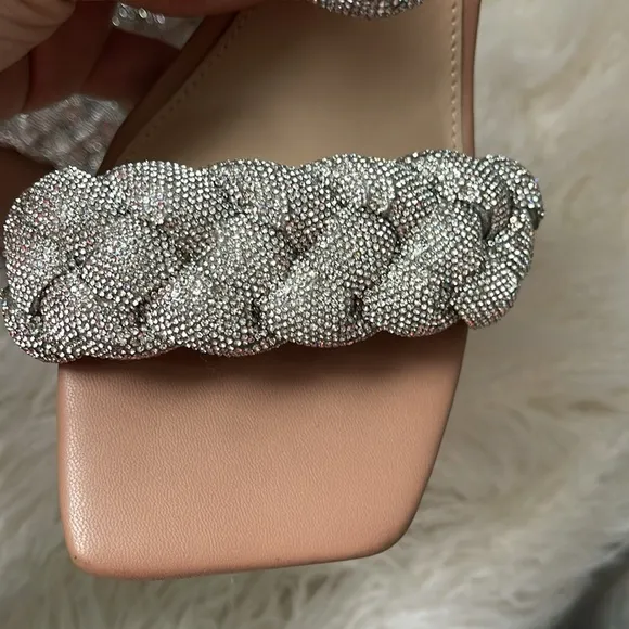 STEVE MADDEN Kenley-R Silver Rhinestone Braided High Heel Sandals