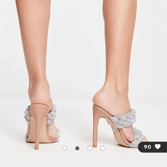 STEVE MADDEN Kenley-R Silver Rhinestone Braided High Heel Sandals