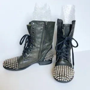 STEVE MADDEN Leather Tarnney SilverStudded Lace Up Ankle Combat Boots, Size 7M