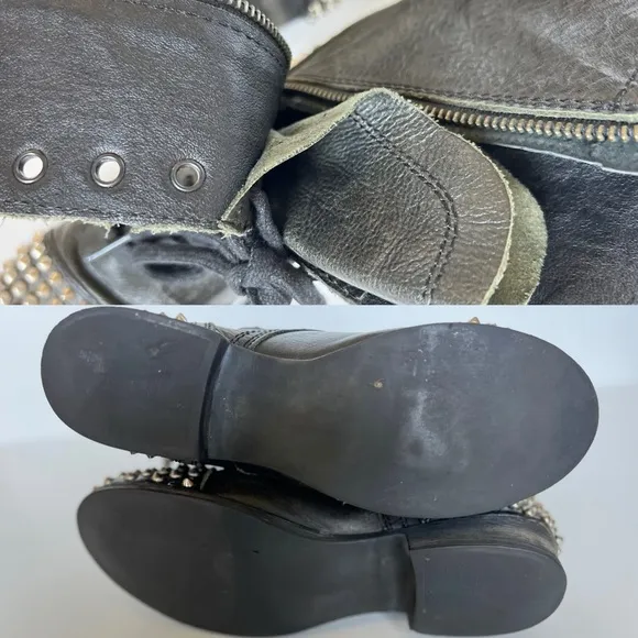 STEVE MADDEN Leather Tarnney SilverStudded Lace Up Ankle Combat Boots, Size 7M