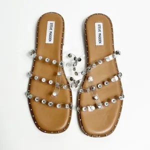 STEVE MADDEN LYNA CLEAR CRYSTAL FLAT SANDALS WOMEN SIZE 9.5 NEW WITHOUT TAGS