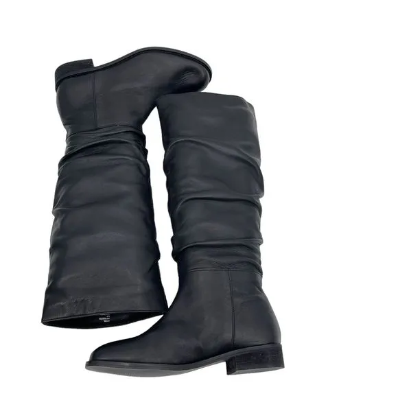 STEVE MADDEN Women's Anya Black Leather Knee High Pull-on Riding Boots Size 5.5