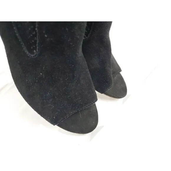 Steve Madden Black Suede Open Toe Ankle Boots brown heels Sz 7