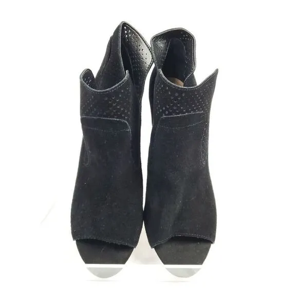 Steve Madden Black Suede Open Toe Ankle Boots brown heels Sz 7