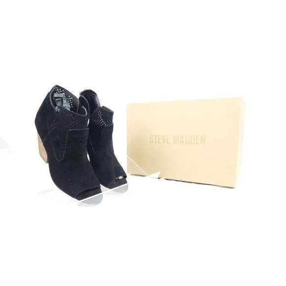 Steve Madden Black Suede Open Toe Ankle Boots brown heels Sz 7