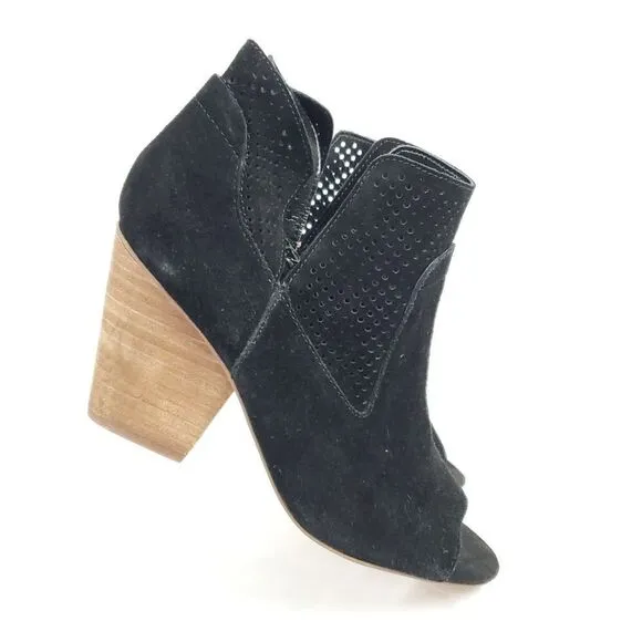 Steve Madden Black Suede Open Toe Ankle Boots brown heels Sz 7