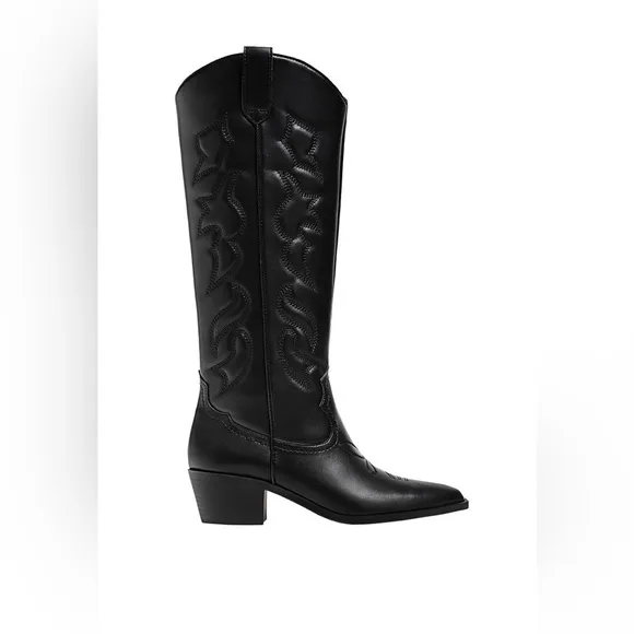 Stradivarius faxu leather cowboy boots western confirm knee high Bohemian shoes