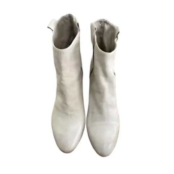 Strategia Bootie Womens Sz 8 White Leather Stiletto Heel Ankle Slip-On Boots