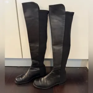 Stuart Weitzman 5050 Boots, Black Leather, Size 6.5
