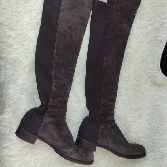Stuart Weitzman 5050 Over-The-Knee-Suede Boots Slate Gray Size 11