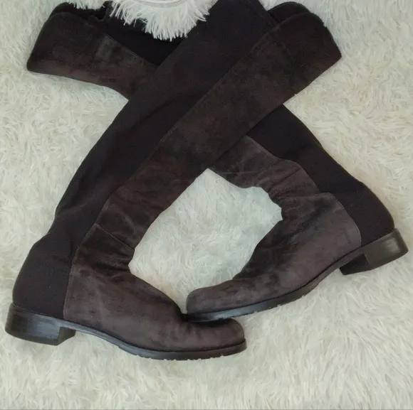 Stuart Weitzman 5050 Over-The-Knee-Suede Boots Slate Gray Size 11