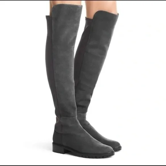 Stuart Weitzman 5050 Over-The-Knee-Suede Boots Slate Gray Size 11