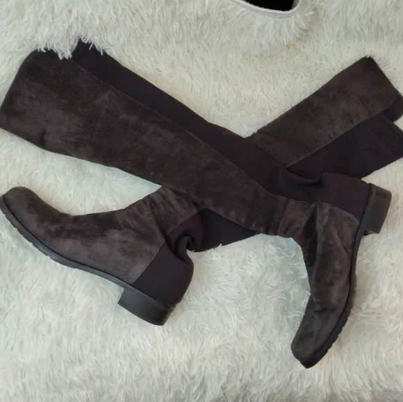 Stuart Weitzman 5050 Over-The-Knee-Suede Boots Slate Gray Size 11