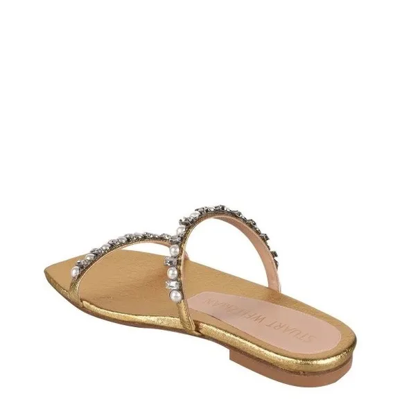 STUART WEITZMAN Aleena flat sandals in gold color Sz 39 8.5
