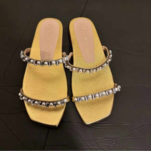 STUART WEITZMAN Aleena flat sandals in gold color Sz 39 8.5