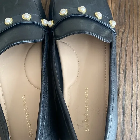 STUART WEITZMAN Allpearls embellished leather loafers like new