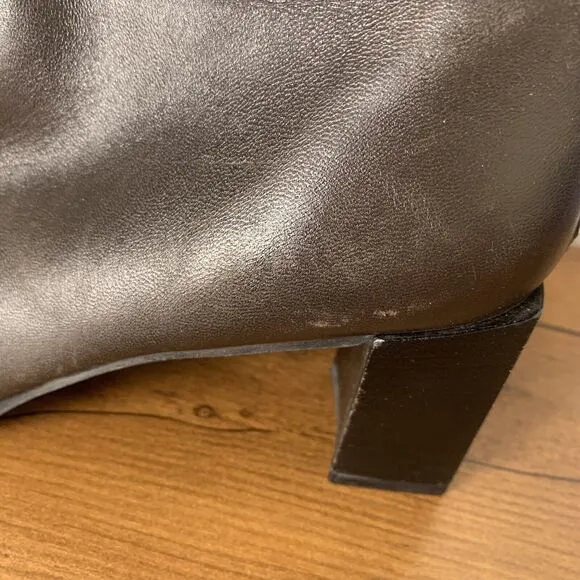 STUART WEITZMAN Ankle Boots Dark Brown Leather Bootie Back Zip US 7.5 Square toe