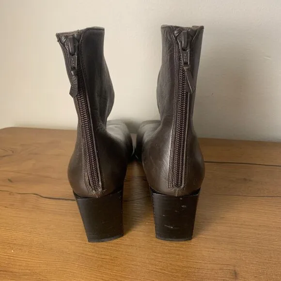 STUART WEITZMAN Ankle Boots Dark Brown Leather Bootie Back Zip US 7.5 Square toe