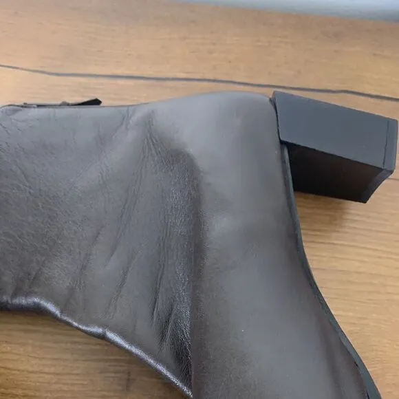 STUART WEITZMAN Ankle Boots Dark Brown Leather Bootie Back Zip US 7.5 Square toe