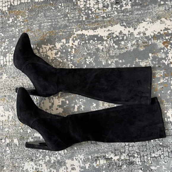 Stuart Weitzman Black Heeled Boots Suede Knee-High
