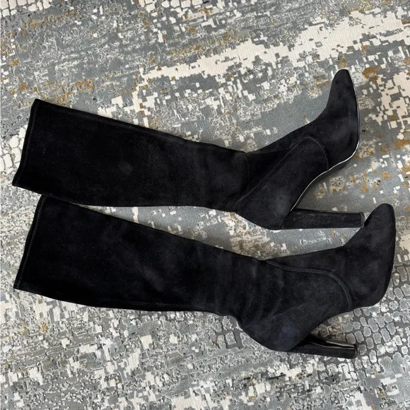 Stuart Weitzman Black Heeled Boots Suede Knee-High