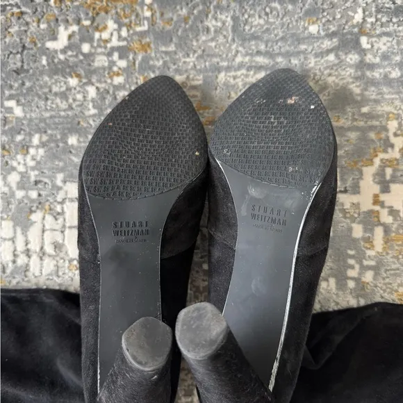 Stuart Weitzman Black Heeled Boots Suede Knee-High