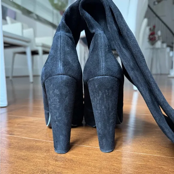 Stuart Weitzman Black Heeled Boots Suede Knee-High