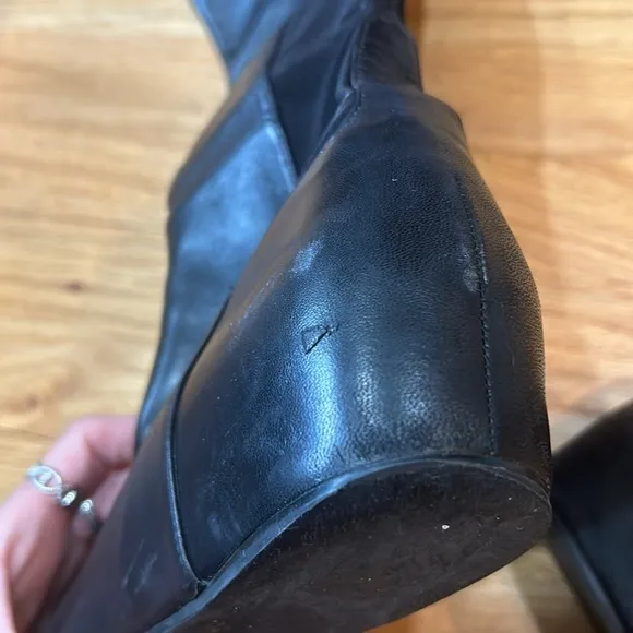 Stuart weitzman black leather wedge boot