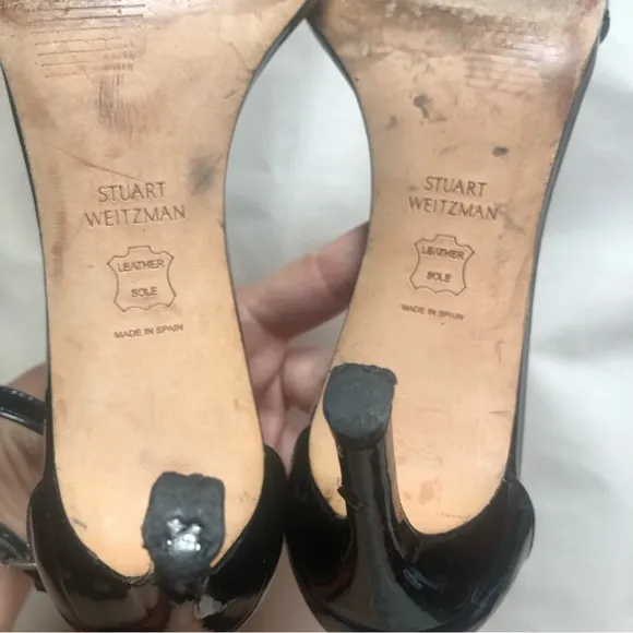 ❤️Stuart Weitzman Black Sandals Heels Patent Leather size 5 M